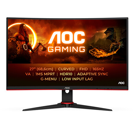 AOC LCD herní C27G2E 27" zakřivený VA/1920x1080@165Hz/80M:1/250cd/1ms/2xHDMI/DP/VGA/VESA