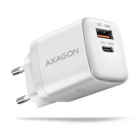 AXAGON ACU-PQ20W nabíječka do sítě 20W, 2x port (USB-A + USB-C), PD3.0/PPS/QC4+/AFC/Apple, bílá