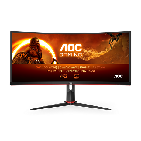 AOC LCD herní CU34G2XP 34" zakřivený VA 21:9 FreeSync/3440x1440@180Hz/1ms/400cd/80mil:1/2xHDMI/2xDP/4xUSB/VESA