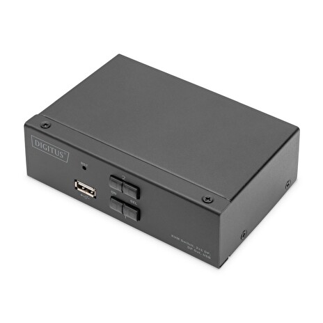 DIGITUS DS-12851 KVM Switch, 2x DP in, DP Out, 2x USB B, 4K @ 60 Hz, černá