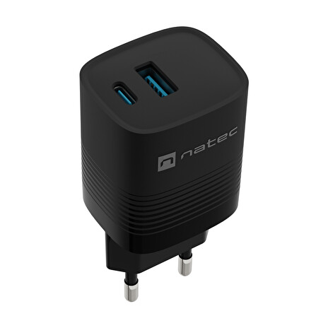 Univerzální USB nabíječka Natec RIBERA GaN 1X USB-A + 1X USB-C 30W, černá