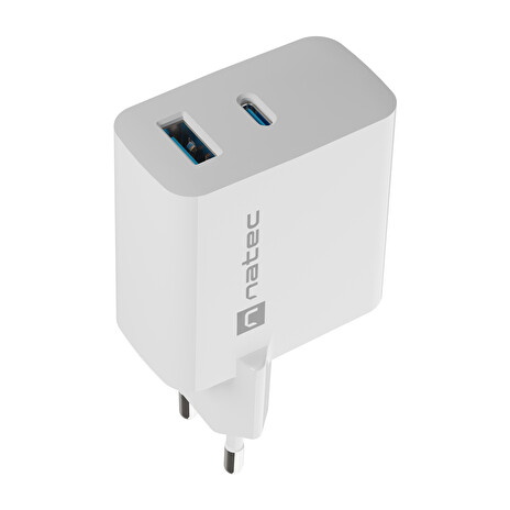 Univerzální USB nabíječka Natec RIBERA GaN 45W, 1X USB-A, 1X USB-C, bílá