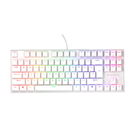 Genesis tichá herní klávesnice THOR 303/TKL/RGB/Outemu Peach Silent/Drátová USB/US layout/Bílá