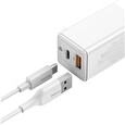 Baseus GaN rychlo nabíjecí EU adaptér USB-A + USB-C 45W + kabel USB-C do USB-C 60W 1m, bílá