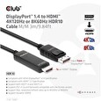 Club3D kabel DP 1.4 na HDMI, 4K120Hz nebo 8K60Hz HDR10, M/M, 3m