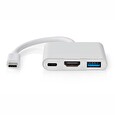 Nedis USB 3.2 Gen 1 adaptér/ USB-C zástrčka - USB-A zásuvka - USB-C zásuvka/ výstup HDMI/ bílý/ box/ 10 cm