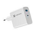 Univerzální USB nabíječka Natec RIBERA GaN 45W, 1X USB-A, 1X USB-C, bílá