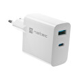 Univerzální USB nabíječka Natec RIBERA GaN 45W, 1X USB-A, 1X USB-C, bílá