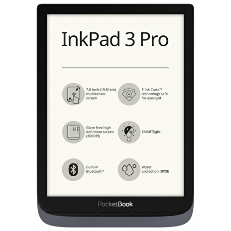 POCKETBOOK e-book reader 740 Inkpad 3 PRO/ 16GB/ 7,8"/ Wi-Fi/ BT/ IPX8/ micro USB/ čeština/ metalická šedá