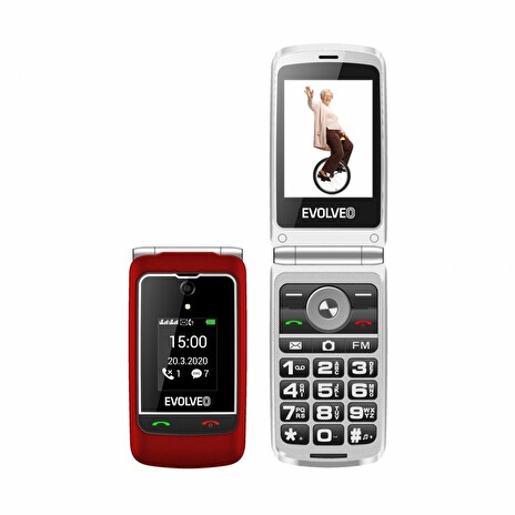EVOLVEO EasyPhone FG, vyklápěcí mobilní telefon 2,8" pro seniory s nabíjecím stojánkem (červená)