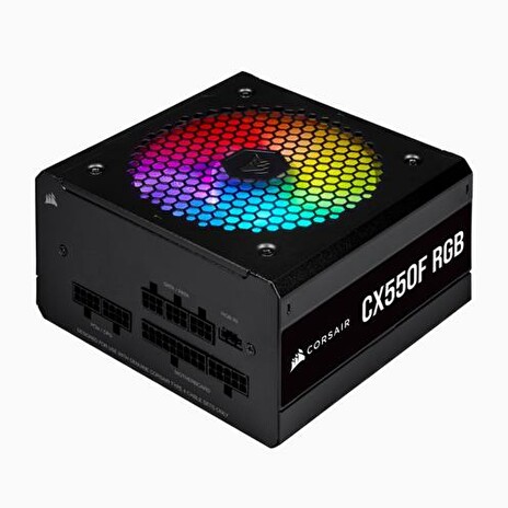 CORSAIR zdroj 550W CX550F RGB Black MODULAR 80Plus Bronze certifikace s aktivnim PFC (RGB osvětlení, ventilátor 120 mm) modulární