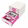 Zásuvkový box Leitz WOW CUBE, 5 zásuvek, bílá/růžová
