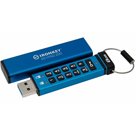 Kingston flash disk 8GB IronKey Keypad 200, FIPS 140-3 Lvl 3 (Pending) AES-256 Encrypted