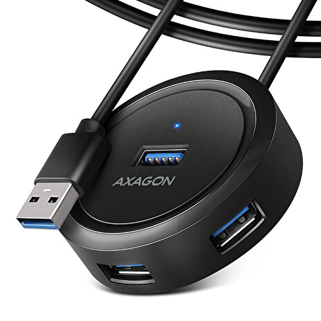 AXAGON HUE-P1AL, 4x USB 3.2 Gen 1 ROUND hub, micro USB nap. konektor, kabel USB-A 1.2m